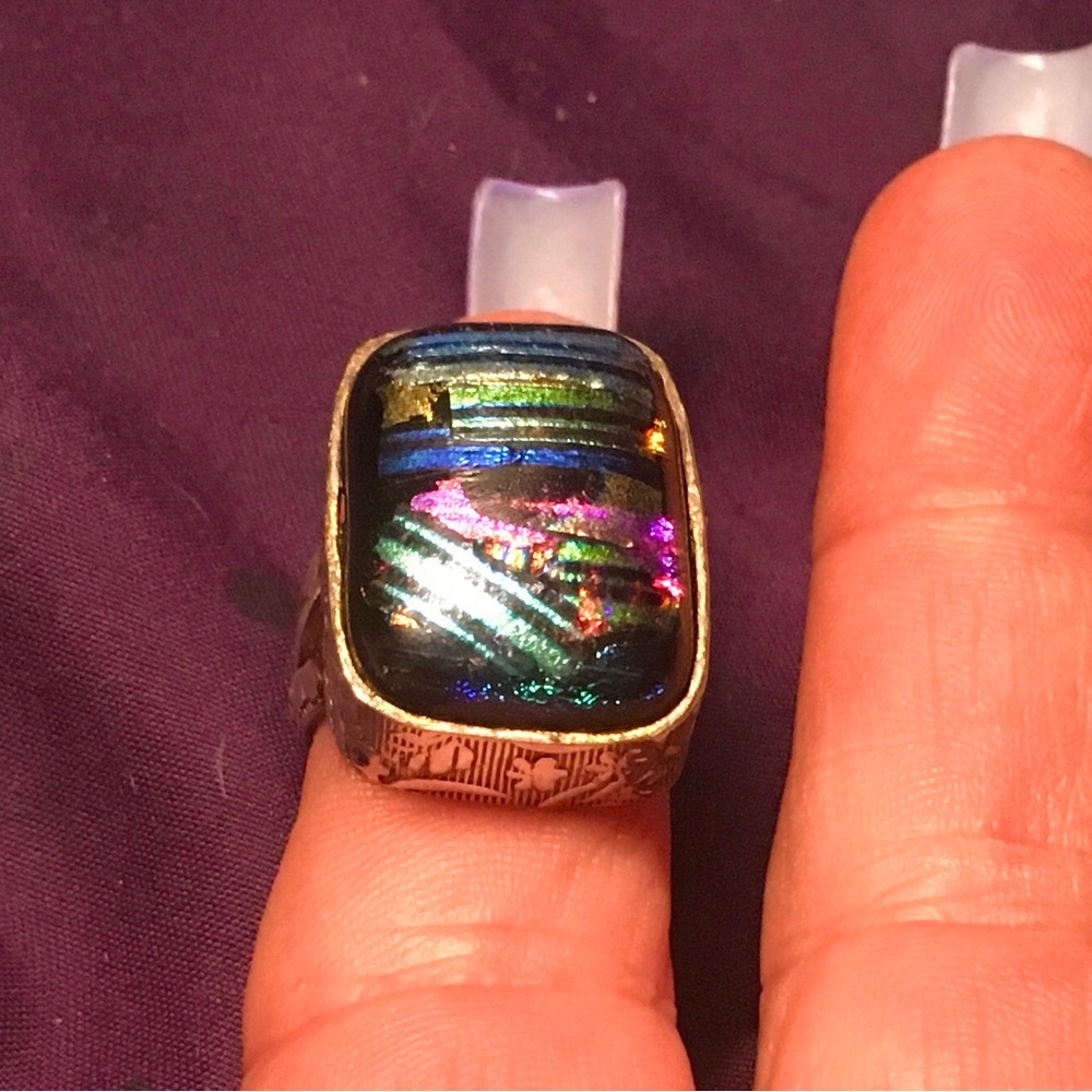 Dichroic Glass Sterling Silver Ring Size 5.5 - Picture 7 of 7